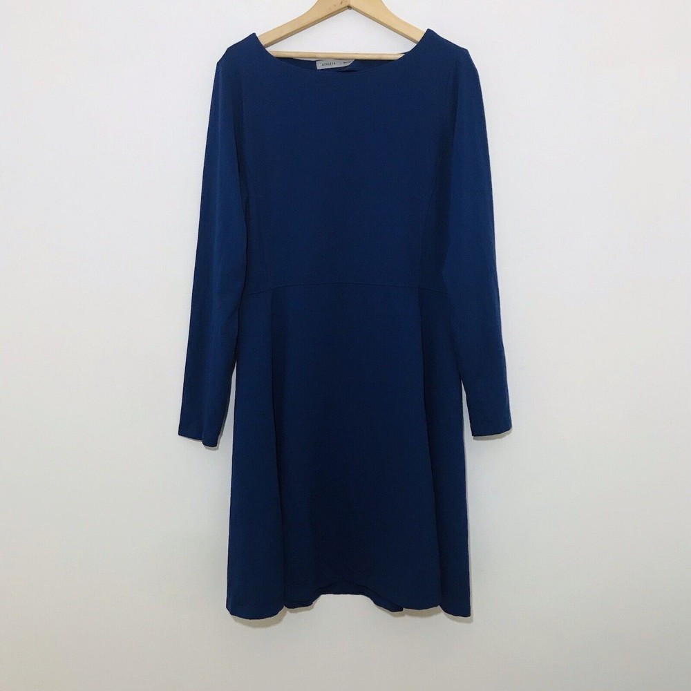 Athleta Blue Long Sleeve Dress Large Jersey Knit Pullover Stretchy